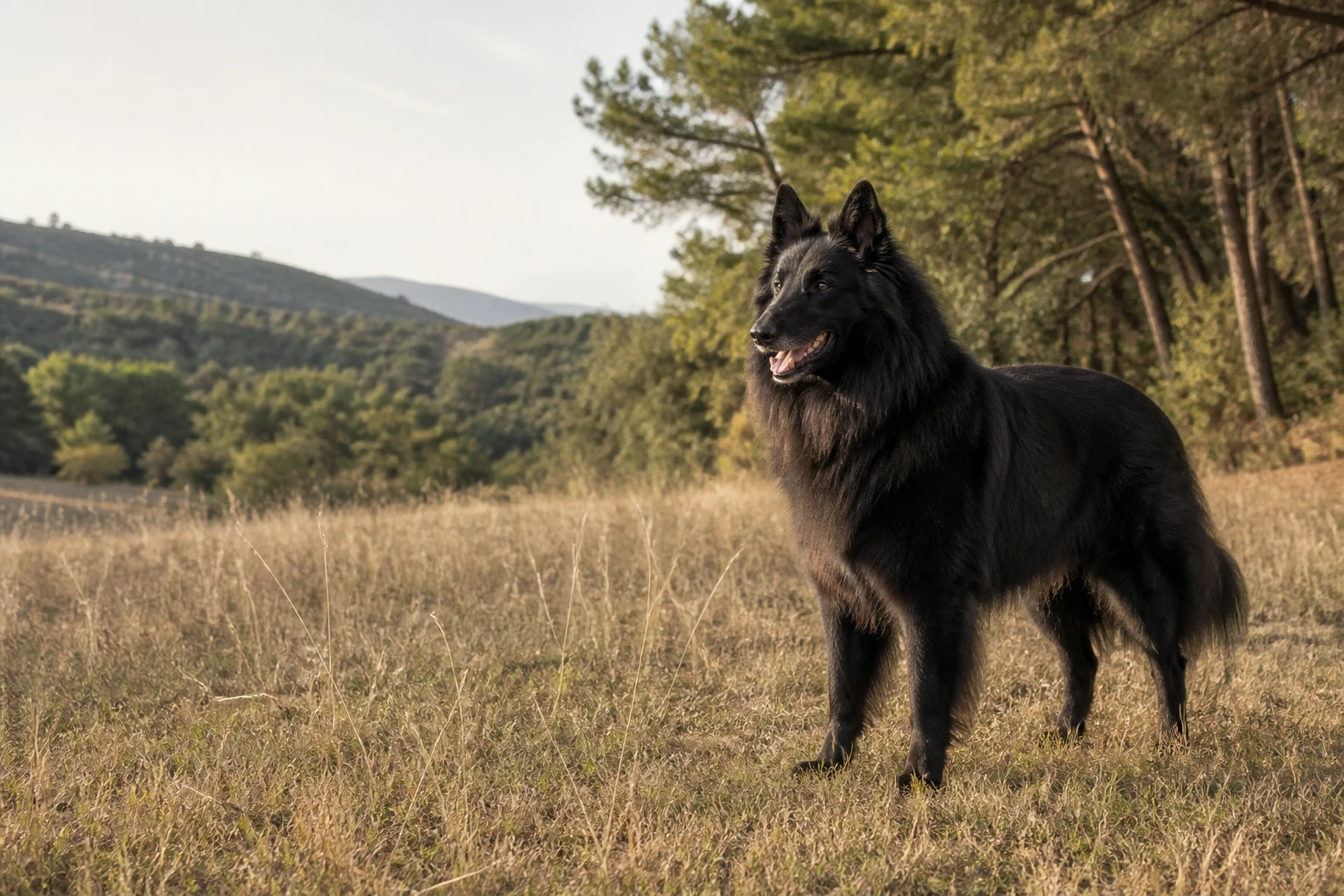 Berger Belge Groenendael adulte debout dans une prairie provençale